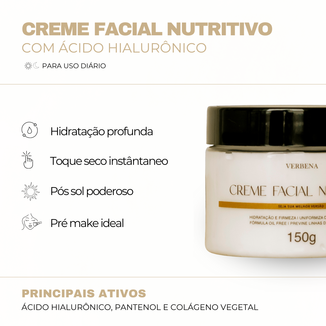 Creme Nutritivo Facial - Hidrata a pele, acabando de vez com a oleosidade.